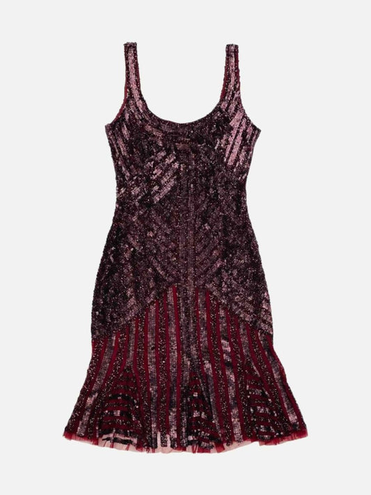 Pre - loved THEIA Burgundy Sequin Cocktail Dress at Reems Closet