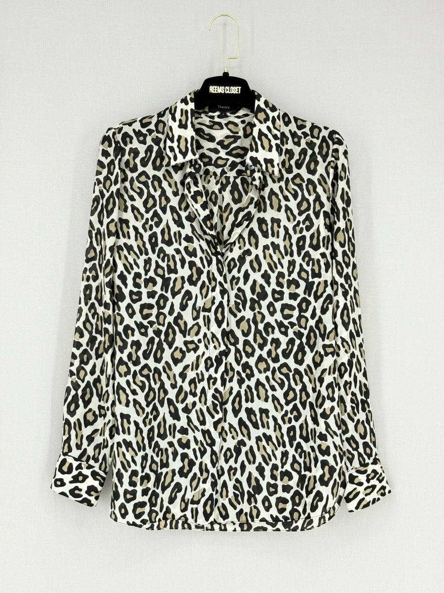 Pre - loved THEORY Beige & Black Leopard Size XSmall Shirt at Reems Closet
