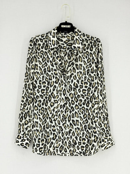 Pre - loved THEORY Beige & Black Leopard Size XSmall Shirt at Reems Closet