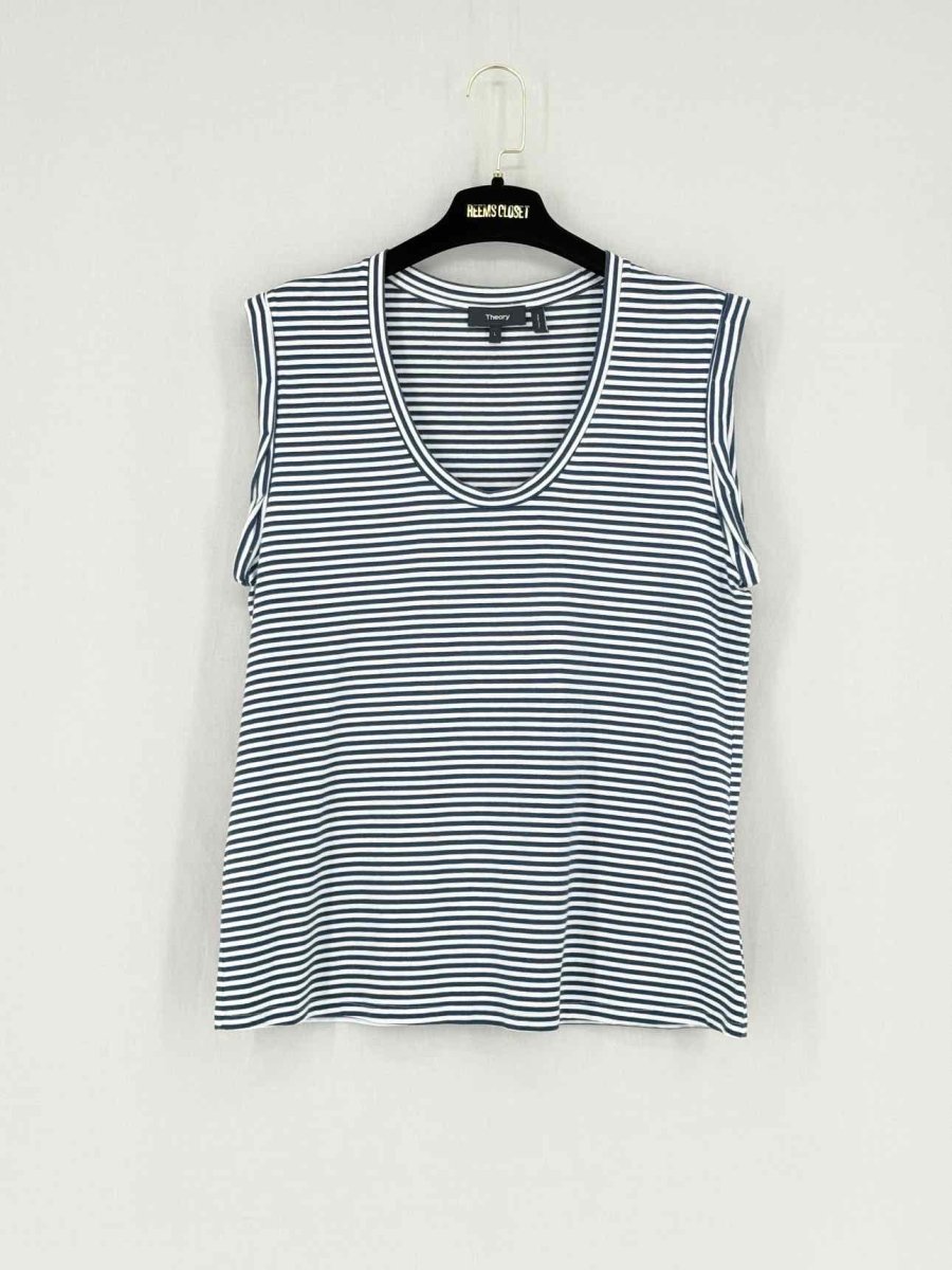 Pre - loved THEORY Blue & White Striped Size Large Tank Top at Reems Closet