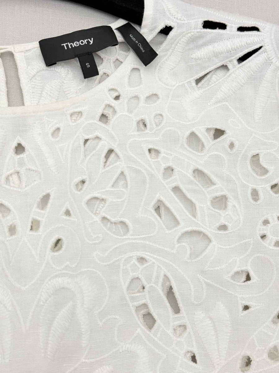 Pre - loved THEORY Brizabela White Eyelet Size Small Top at Reems Closet