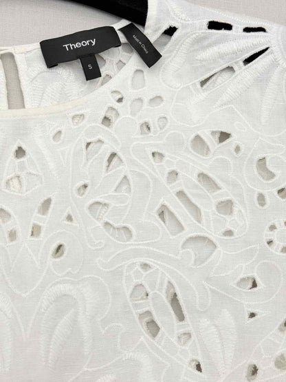 Pre - loved THEORY Brizabela White Eyelet Size Small Top at Reems Closet