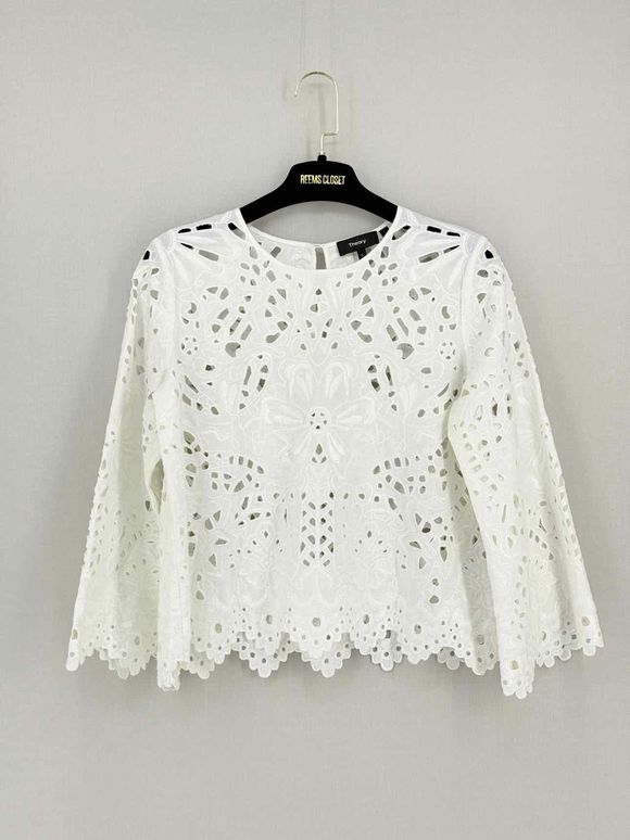 Pre - loved THEORY Brizabela White Eyelet Size Small Top at Reems Closet