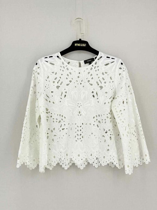 Pre - loved THEORY Brizabela White Eyelet Size Small Top at Reems Closet