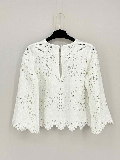 Pre - loved THEORY Brizabela White Eyelet Size Small Top at Reems Closet
