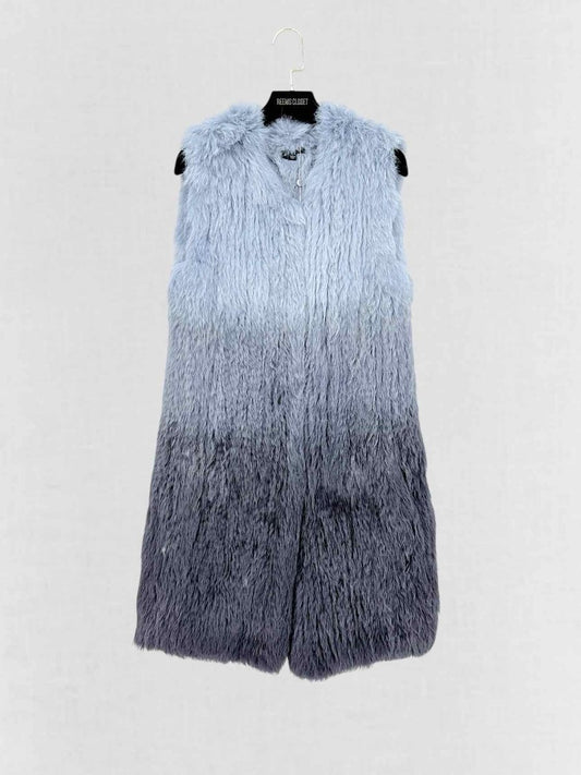 Pre - loved THEORY Fur Blue & Grey Ombre Size Small Gilet at Reems Closet