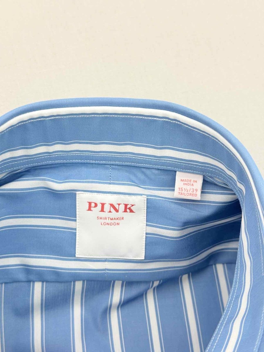 Pre-loved THOMAS PINK Blue & White Striped Size Medium Shirt at Reems Closet
