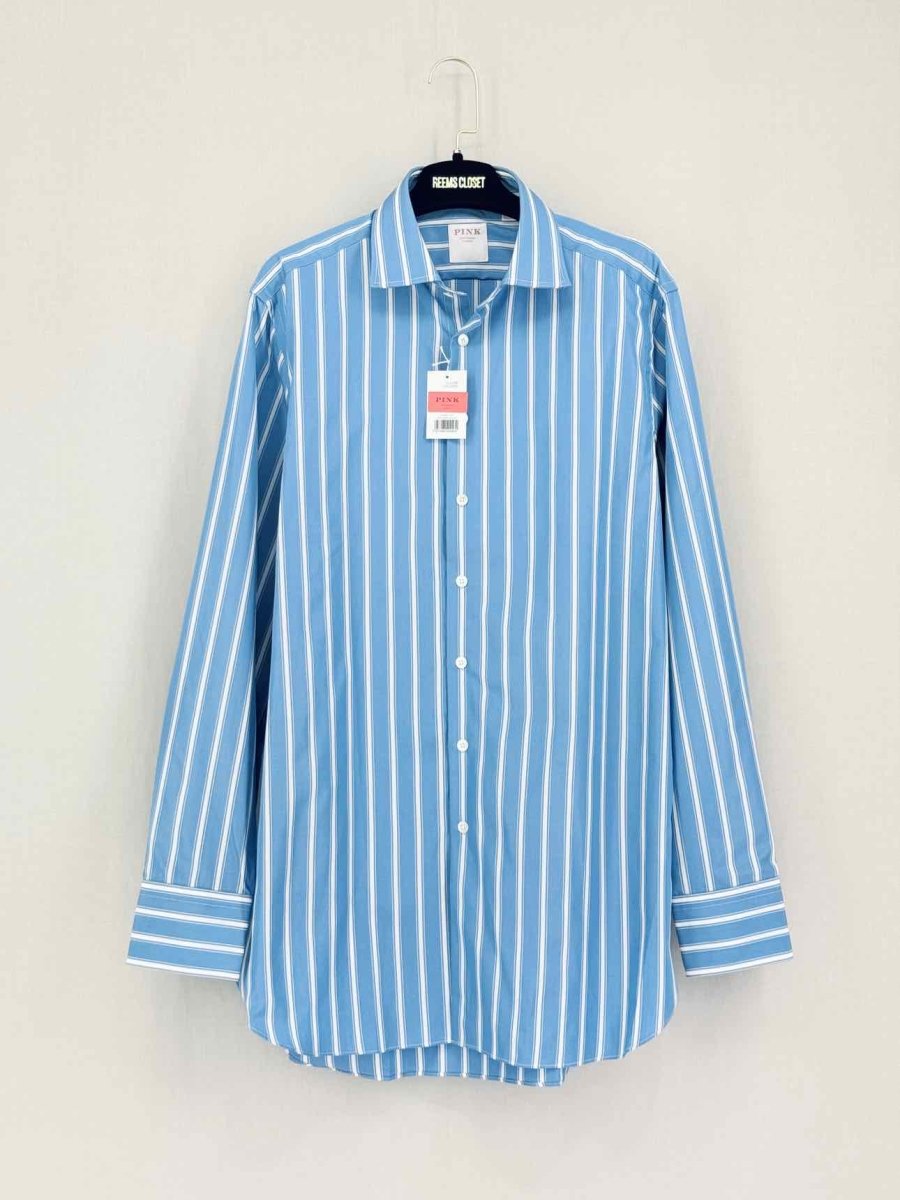 Pre-loved THOMAS PINK Blue & White Striped Size Medium Shirt at Reems Closet