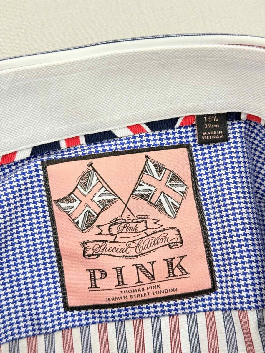 Pre-loved THOMAS PINK White Multicolor Striped Size Medium Shirt at Reems Closet