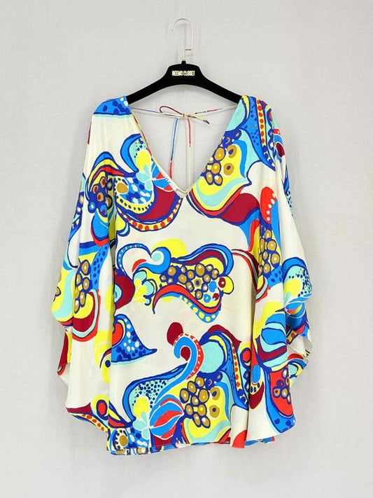 Pre-loved TIBI White Multicolor Graphic Print Size US 2 Blouse at Reems Closet
