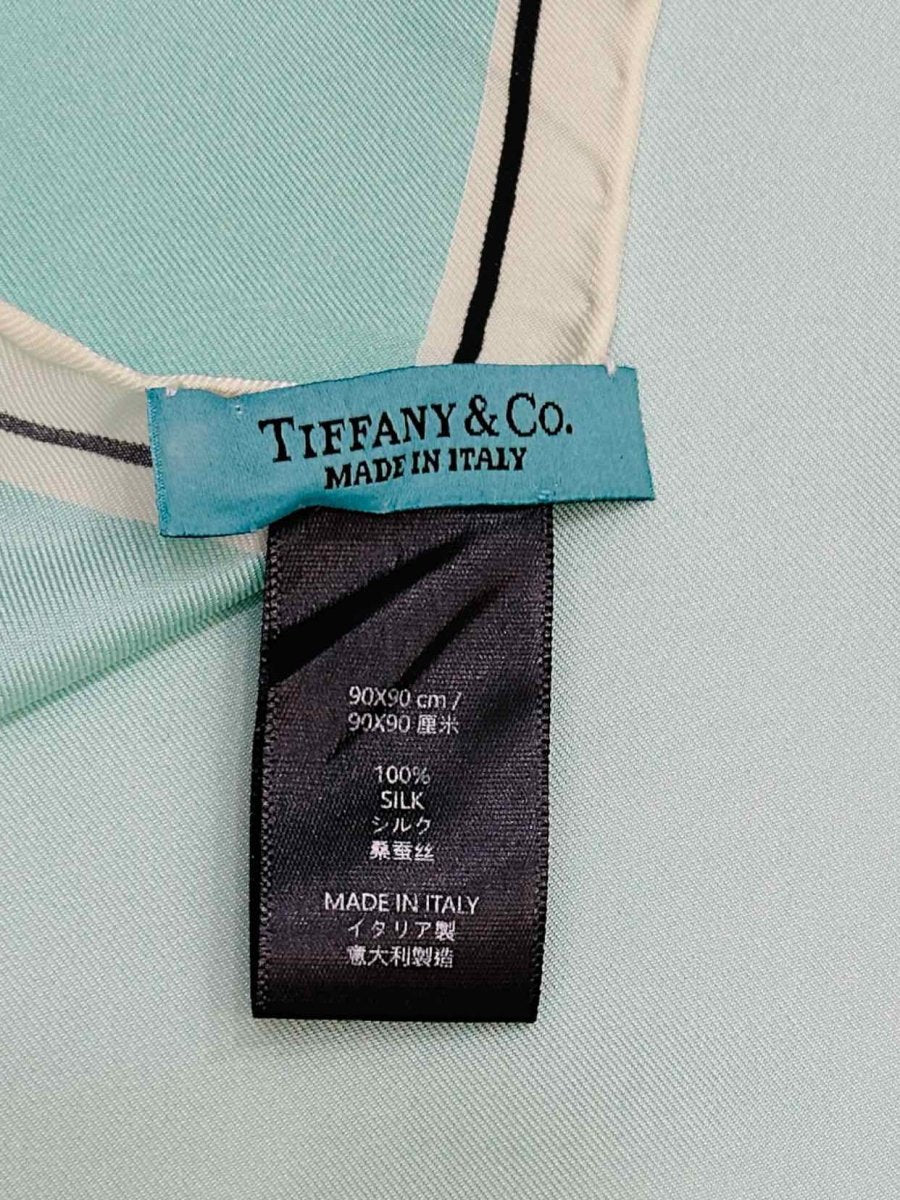 Pre - loved TIFFANY & CO Logo Blue & White Scarf at Reems Closet