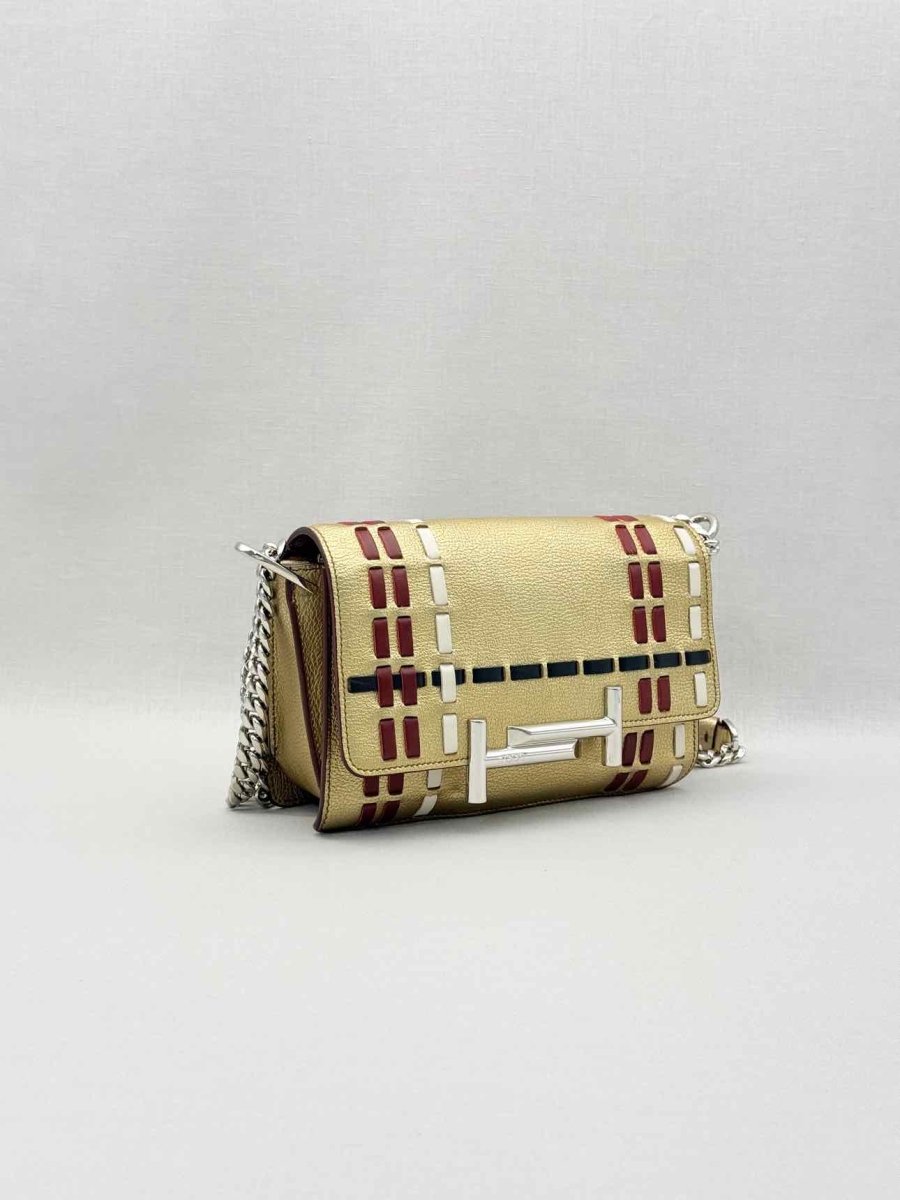 Pre-loved TOD'S Double T Metallic Gold Shoulder Bag at Reems Closet