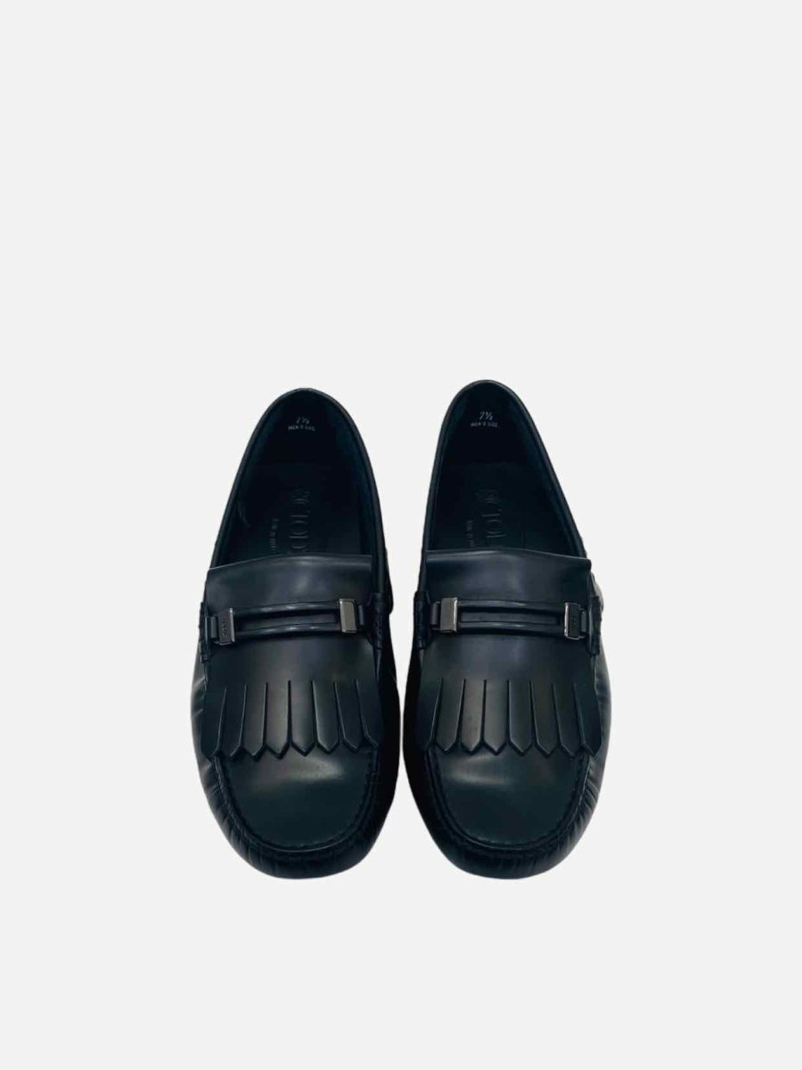 Pre - loved TOD'S Fringe Black Loafers at Reems Closet