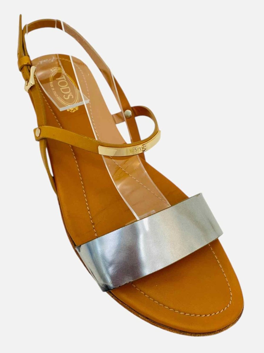 Pre - loved TOD'S Slingback Silver & Brown Sandals at Reems Closet