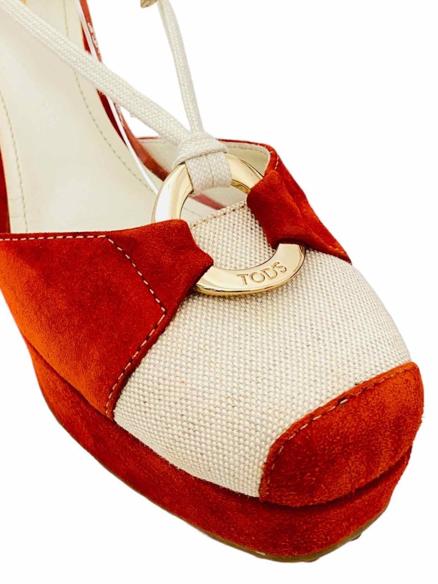 Pre - loved TOD'S Wedge Red w/ White & Black Wedges 38 at Reems Closet