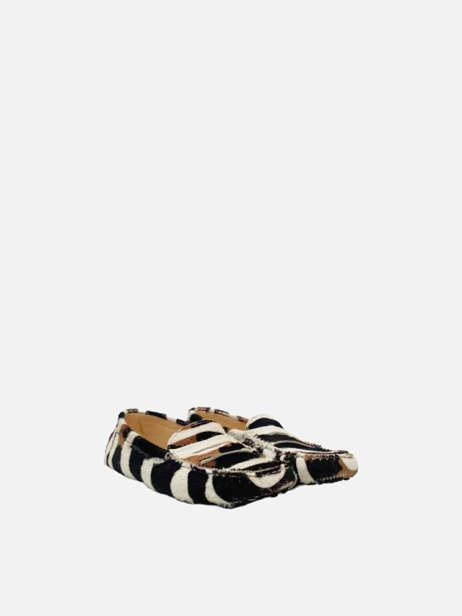 Pre - loved TOD'S White, Brown & Black Zebra Print Loafers 35.5 at Reems Closet