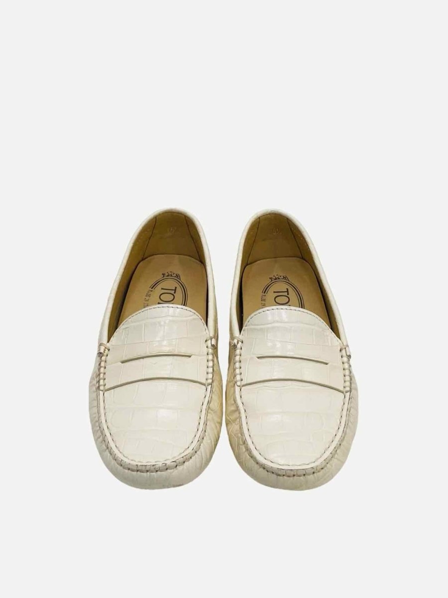 Pre-loved TOD'S White Croco Embossed Loafers from Reems Closet
