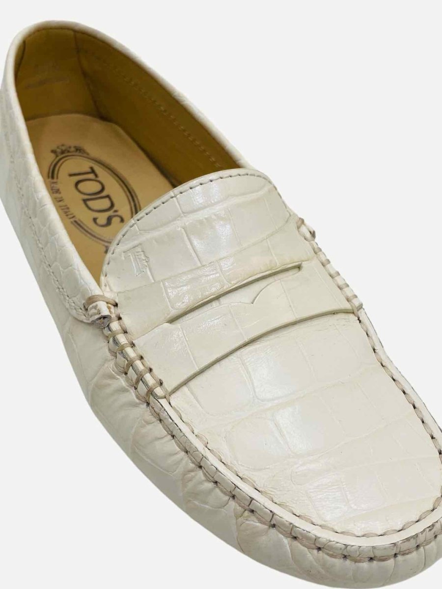 Pre-loved TOD'S White Croco Embossed Loafers from Reems Closet