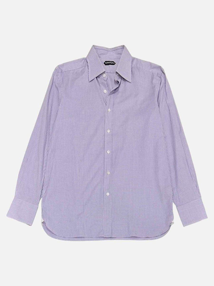 Pre - loved TOM FORD Classic Purple & White Checkered Shirt 41 at Reems Closet