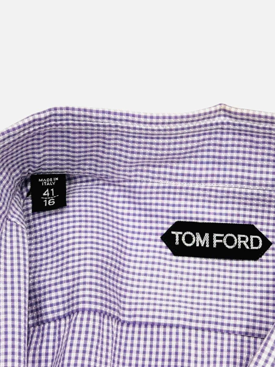 Pre - loved TOM FORD Classic Purple & White Checkered Shirt 41 at Reems Closet