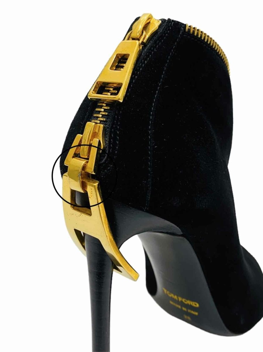 Pre - loved TOM FORD Open Toe Black w/ Gold Size EU 35 Booties at Reems Closet