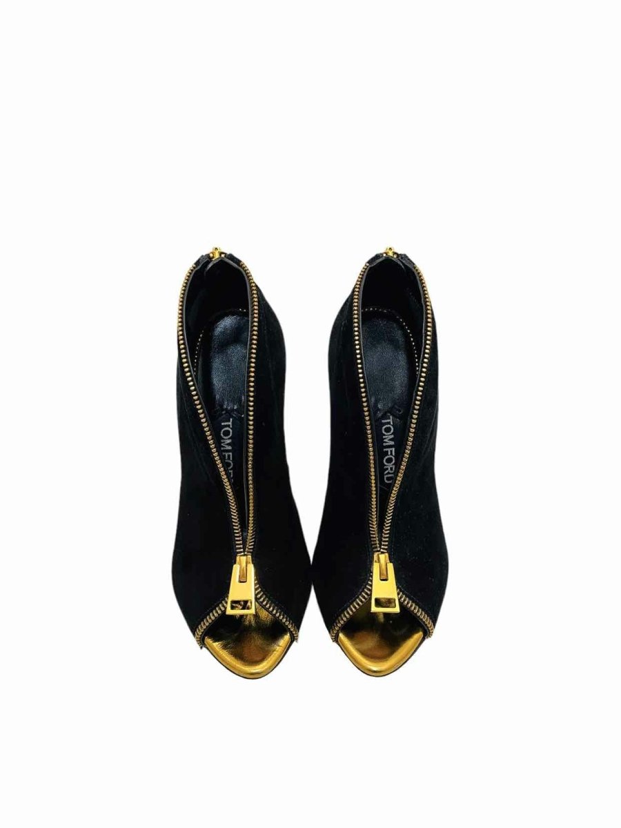Pre - loved TOM FORD Open Toe Black w/ Gold Size EU 35 Booties at Reems Closet