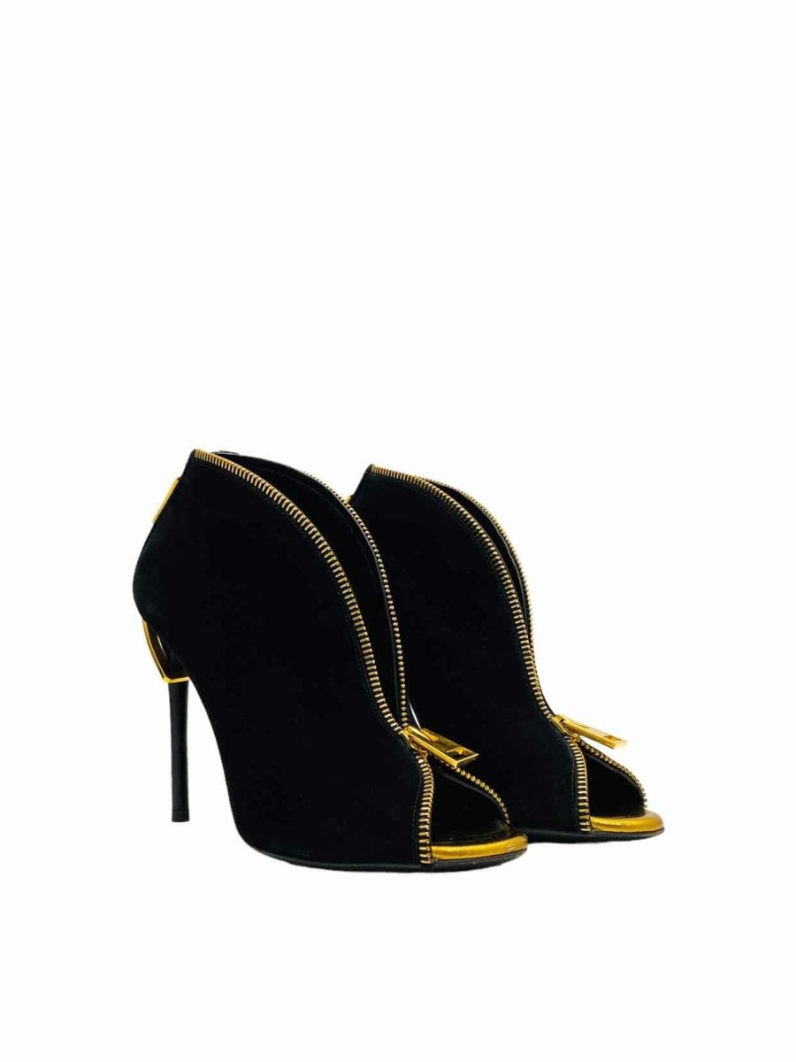 Pre - loved TOM FORD Open Toe Black w/ Gold Size EU 35 Booties at Reems Closet