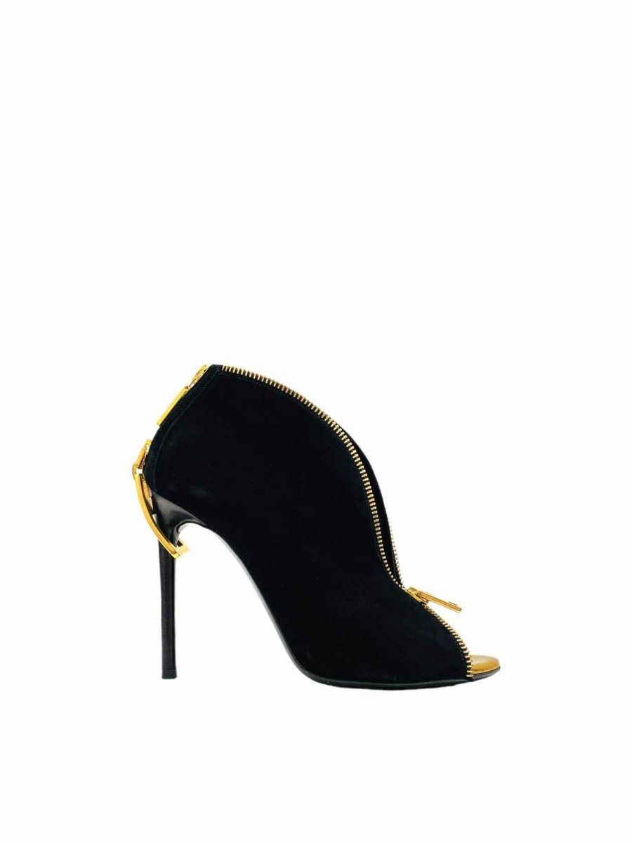 Pre - loved TOM FORD Open Toe Black w/ Gold Size EU 35 Booties at Reems Closet