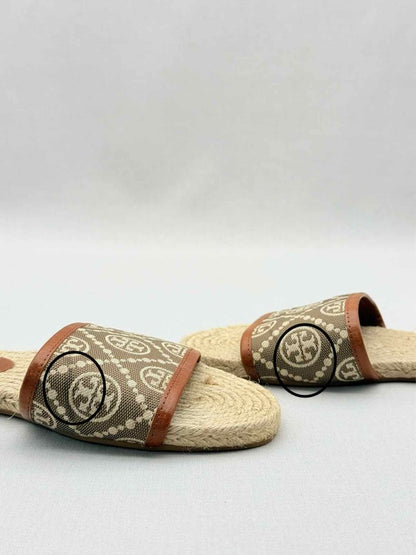 Pre - loved TORY BURCH Beige & Brown Size EU 39 Slides at Reems Closet