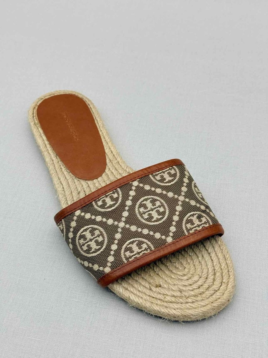 Pre - loved TORY BURCH Beige & Brown Size EU 39 Slides at Reems Closet