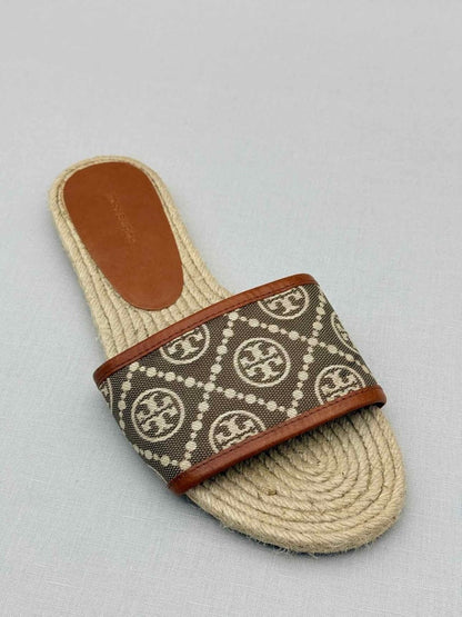 Pre - loved TORY BURCH Beige & Brown Size EU 39 Slides at Reems Closet
