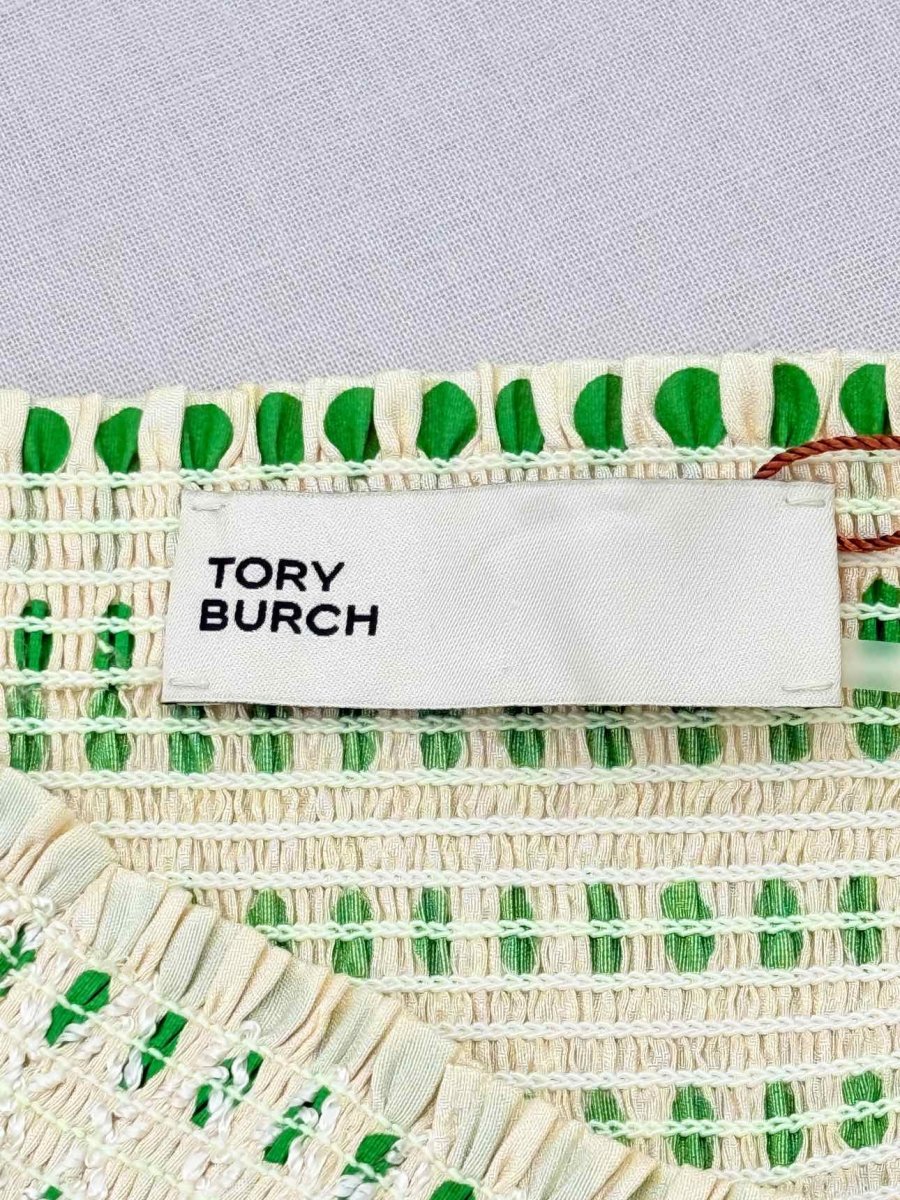 Pre - loved TORY BURCH Beige & Green Size US 10 Midi Dress at Reems Closet