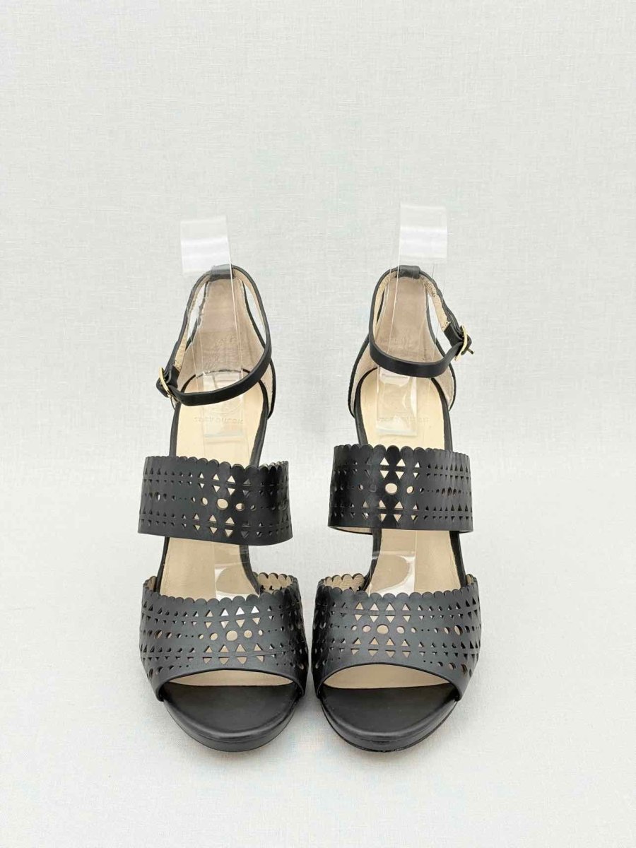 Pre - loved TORY BURCH Black Laser cut Size EU 40 Heeled Sandals at Reems Closet