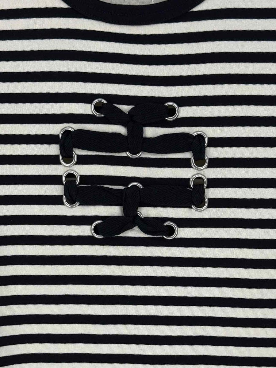 Pre - loved TORY BURCH Black & White Striped Size Medium Top at Reems Closet