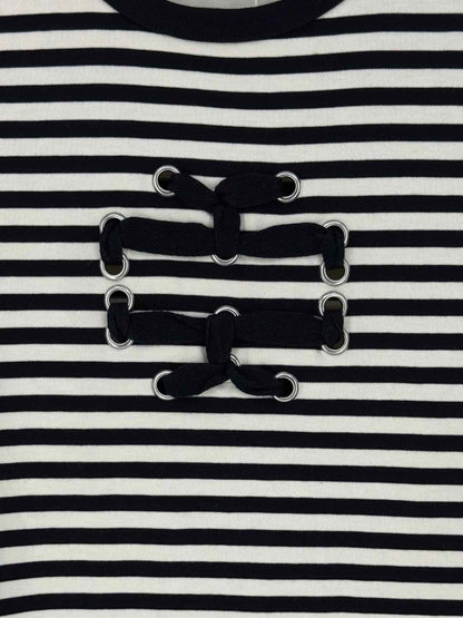 Pre - loved TORY BURCH Black & White Striped Size Medium Top at Reems Closet