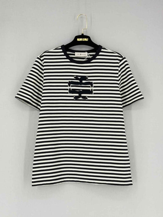 Pre - loved TORY BURCH Black & White Striped Size Medium Top at Reems Closet