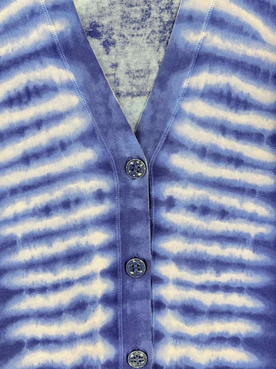 Pre - loved TORY BURCH Blue & White Tie - dye Size Large Cardigan at Reems Closet