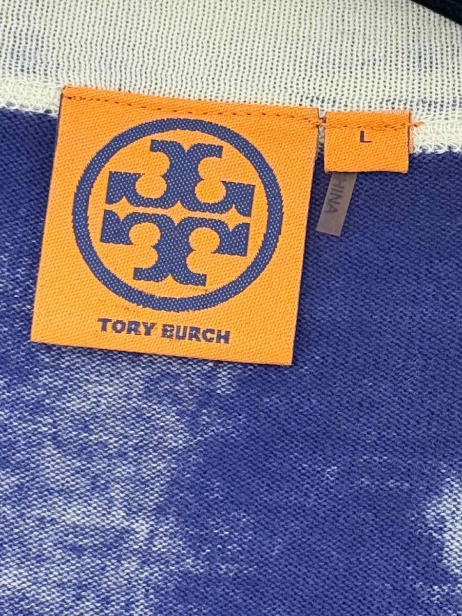 Pre - loved TORY BURCH Blue & White Tie - dye Size Large Cardigan at Reems Closet