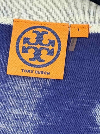 Pre - loved TORY BURCH Blue & White Tie - dye Size Large Cardigan at Reems Closet