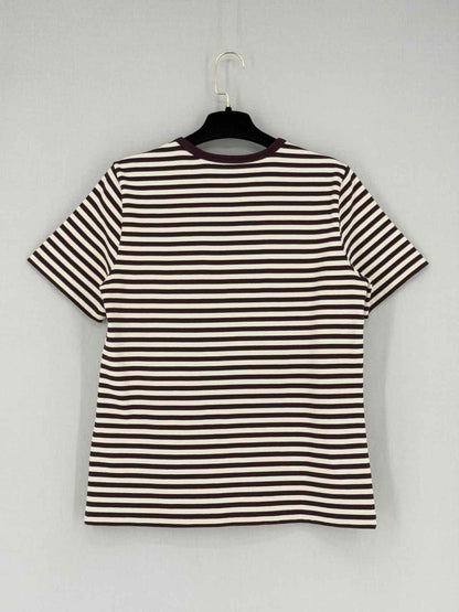 Pre - loved TORY BURCH Brown & White Striped Size Medium Top at Reems Closet
