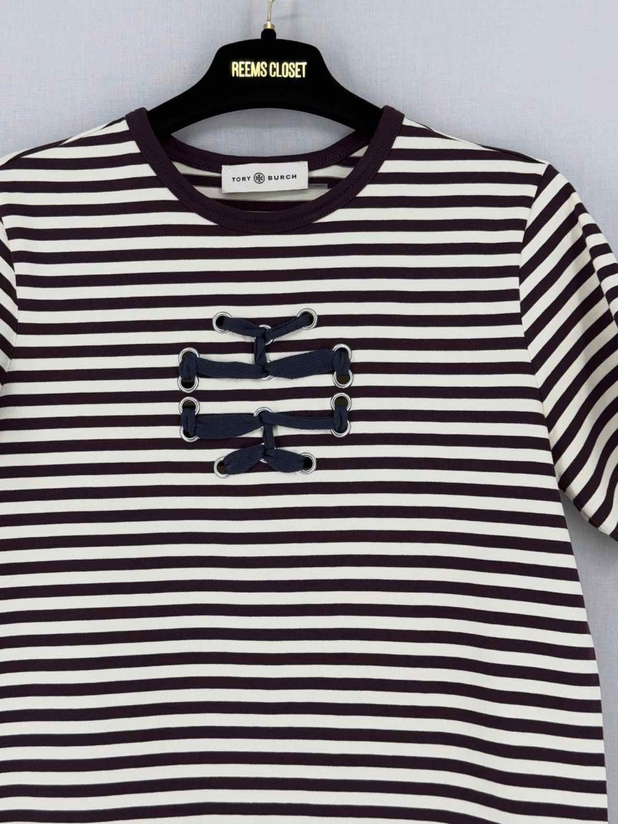 Pre - loved TORY BURCH Brown & White Striped Size Medium Top at Reems Closet