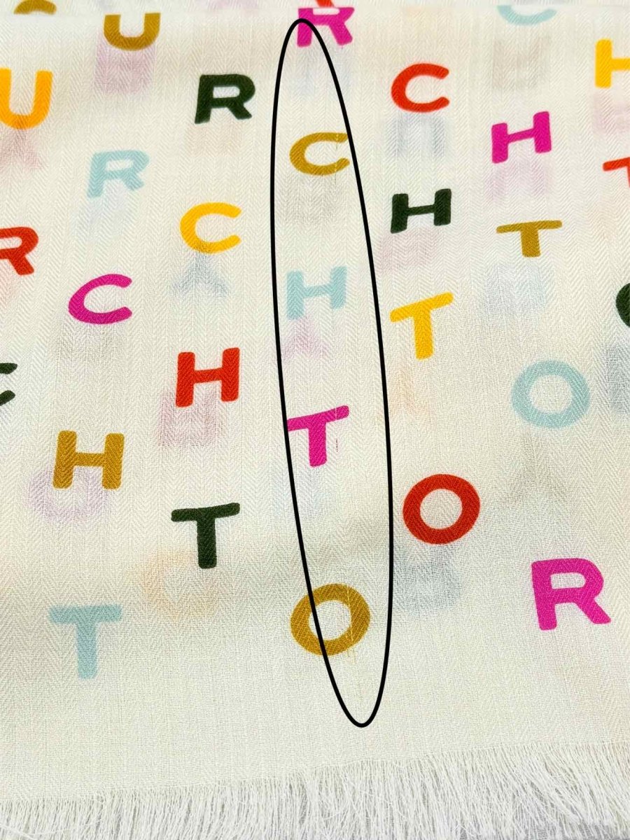 Pre - loved TORY BURCH Cream Letters Scarf at Reems Closet