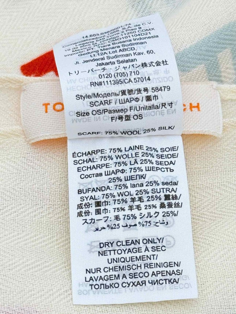 Pre - loved TORY BURCH Cream Letters Scarf at Reems Closet