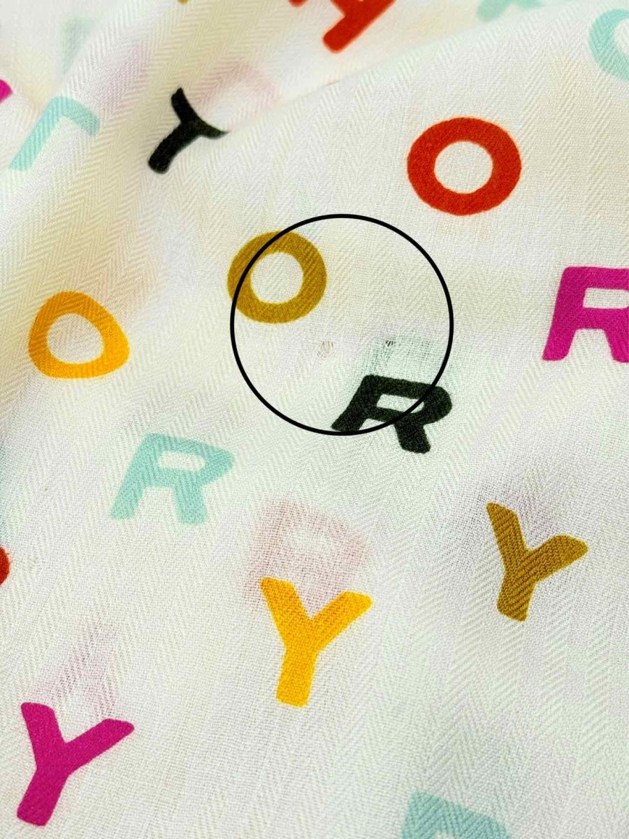 Pre - loved TORY BURCH Cream Letters Scarf at Reems Closet