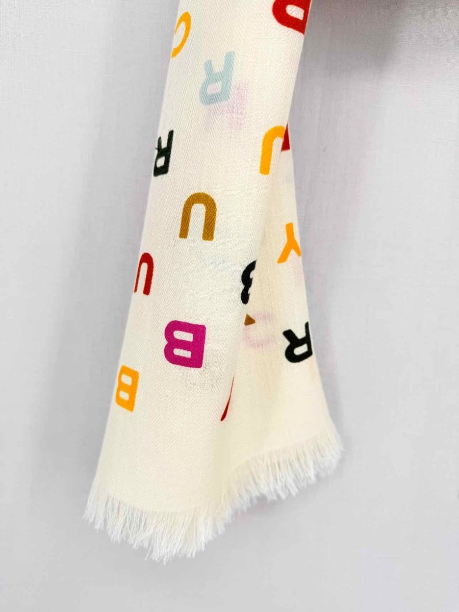 Pre - loved TORY BURCH Cream Letters Scarf at Reems Closet