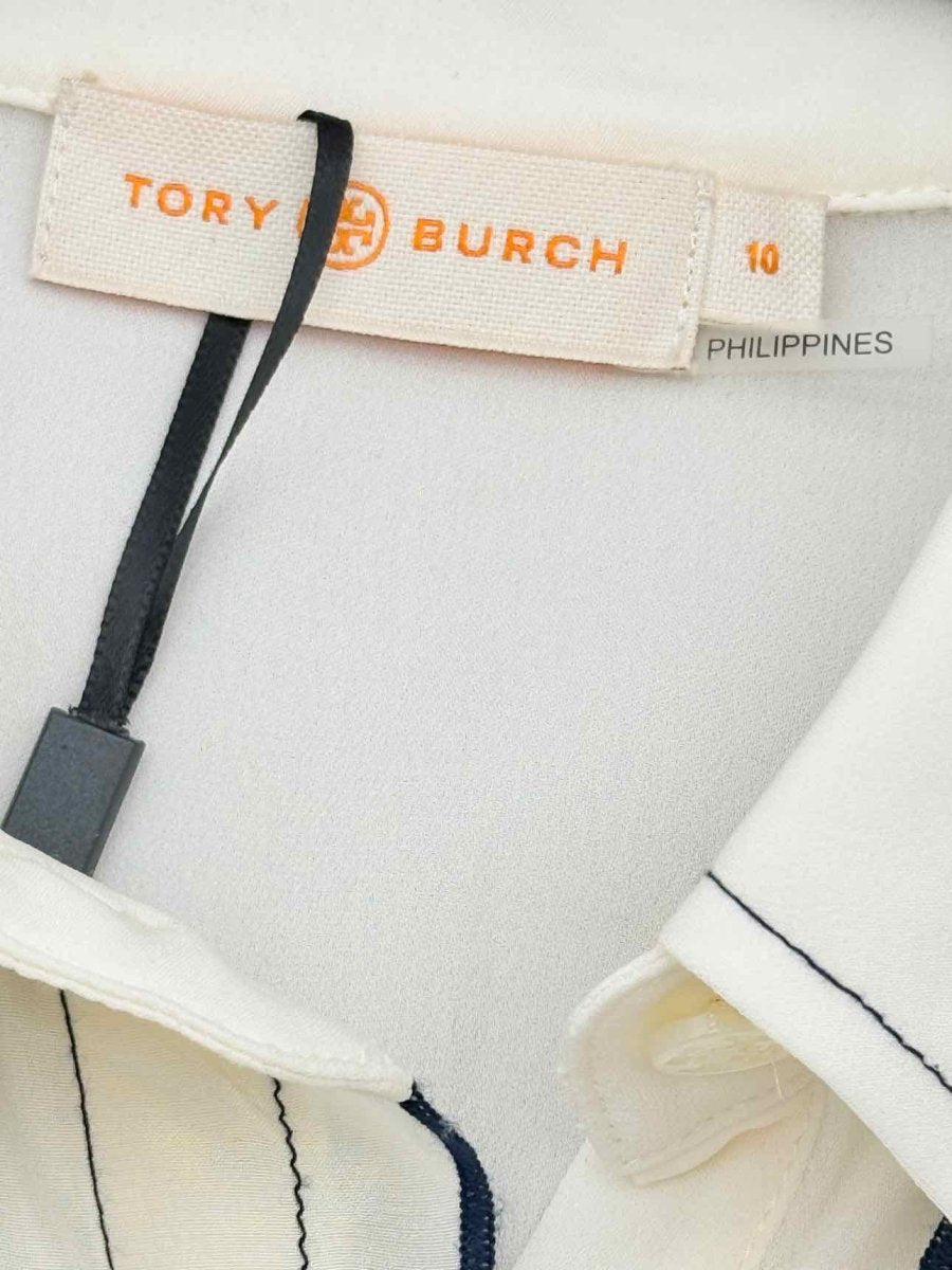 Pre - loved TORY BURCH Cream & Navy Blue Size Large Shirt at Reems Closet