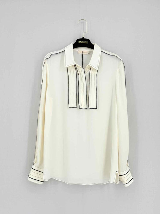 Pre - loved TORY BURCH Cream & Navy Blue Size Large Shirt at Reems Closet