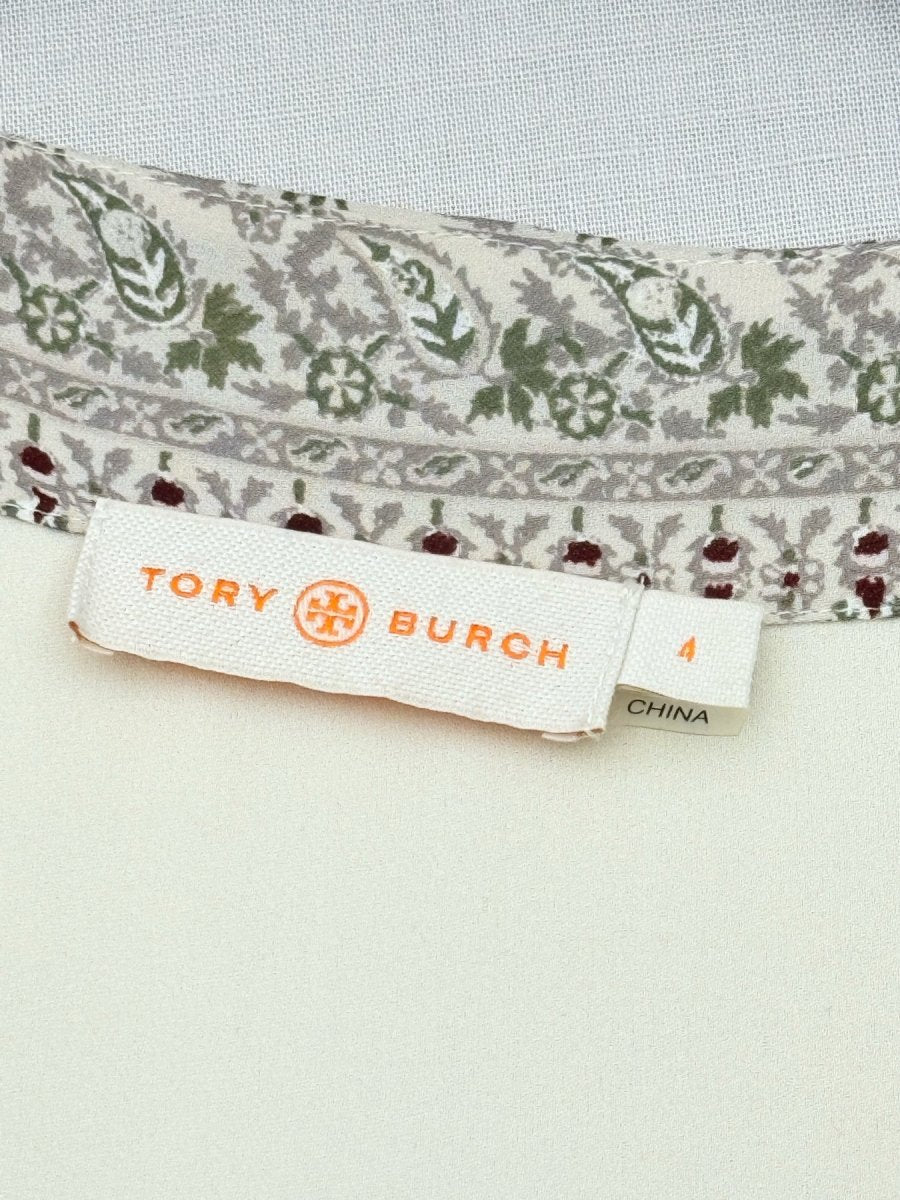 Pre - loved TORY BURCH Cream w/ Grey & Red Size US 4 Blouse at Reems Closet
