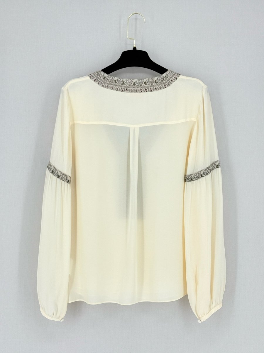 Pre - loved TORY BURCH Cream w/ Grey & Red Size US 4 Blouse at Reems Closet