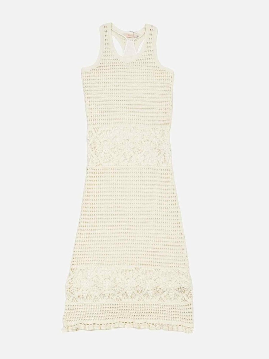 Pre - loved TORY BURCH Crochet Off - white Midi Dress at Reems Closet